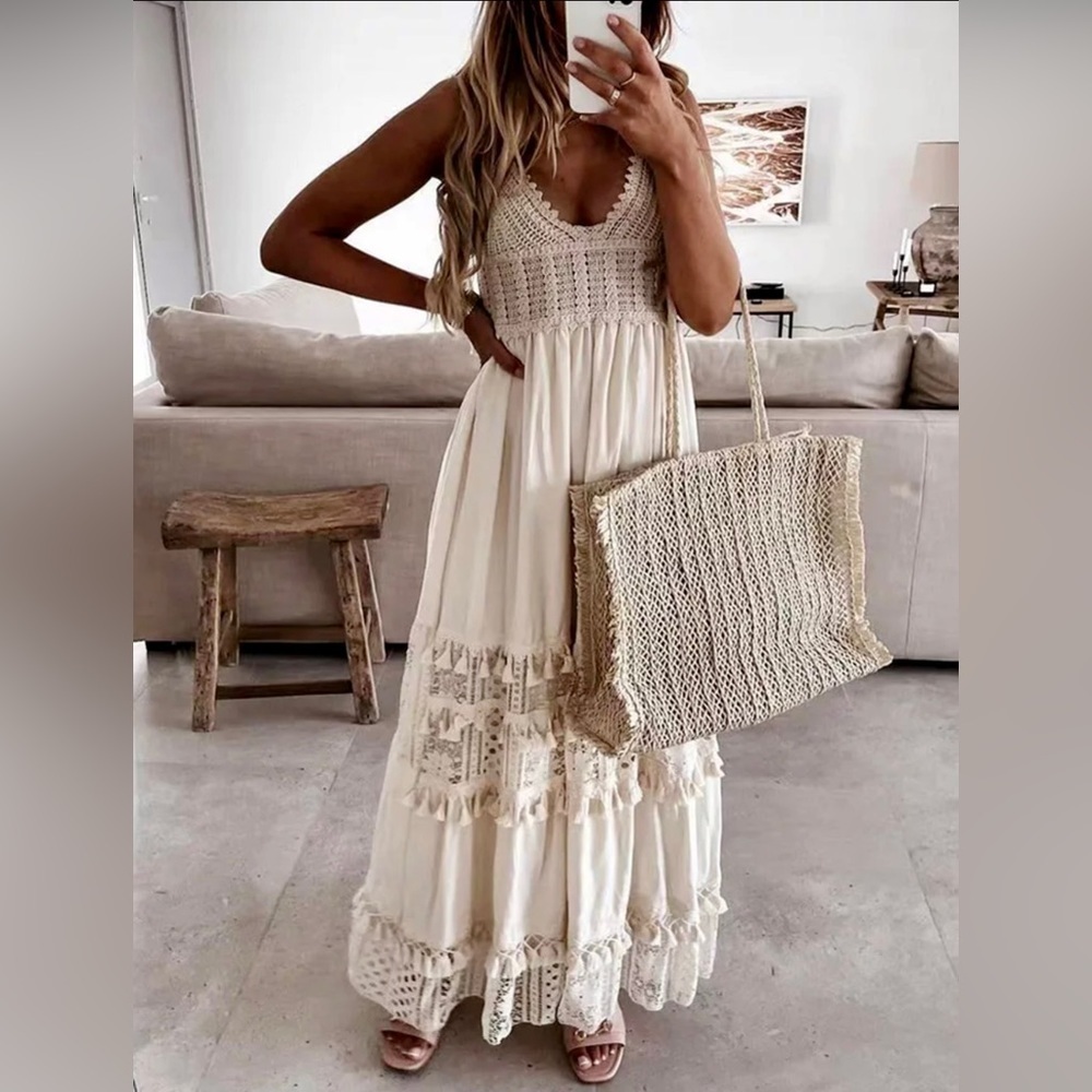 Boho Crochet Tassel Maxi Summer Dress - Picture 3 of 8